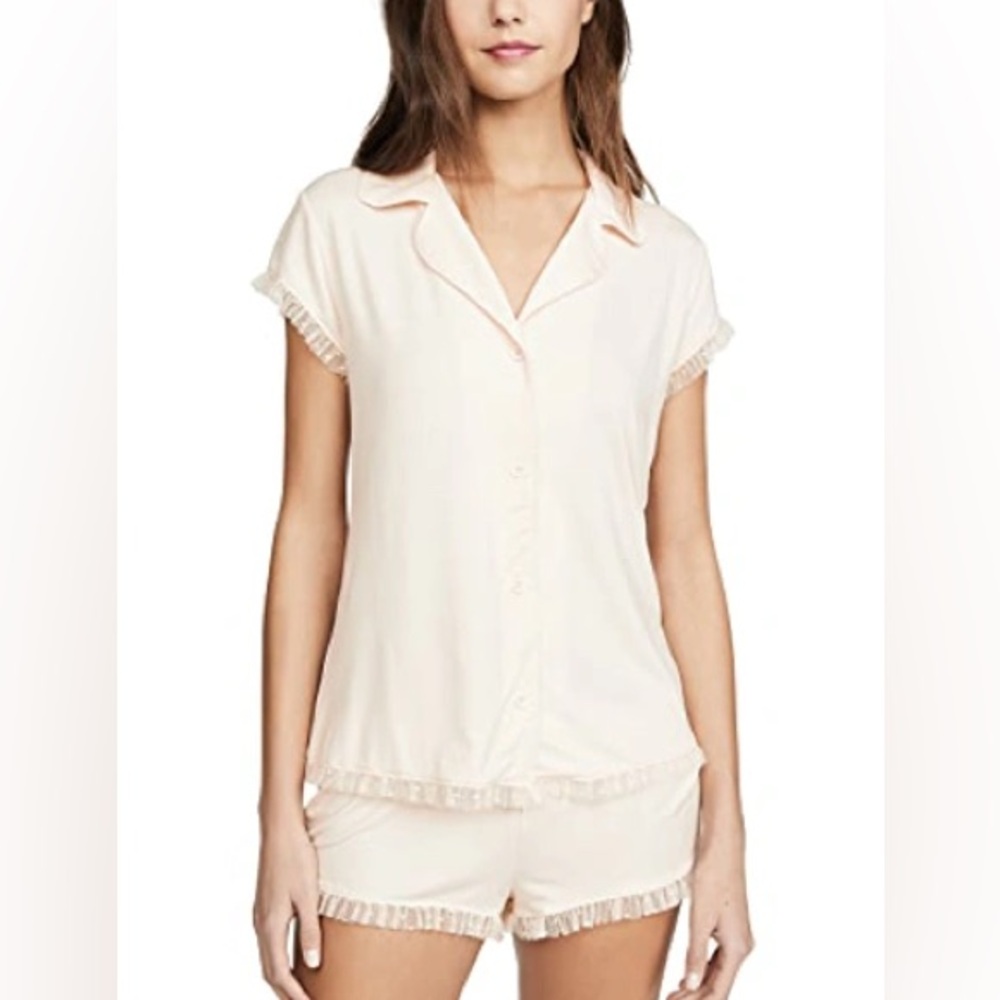Eberjey “Iona” Ruffle Modal Short Pajama Set in White